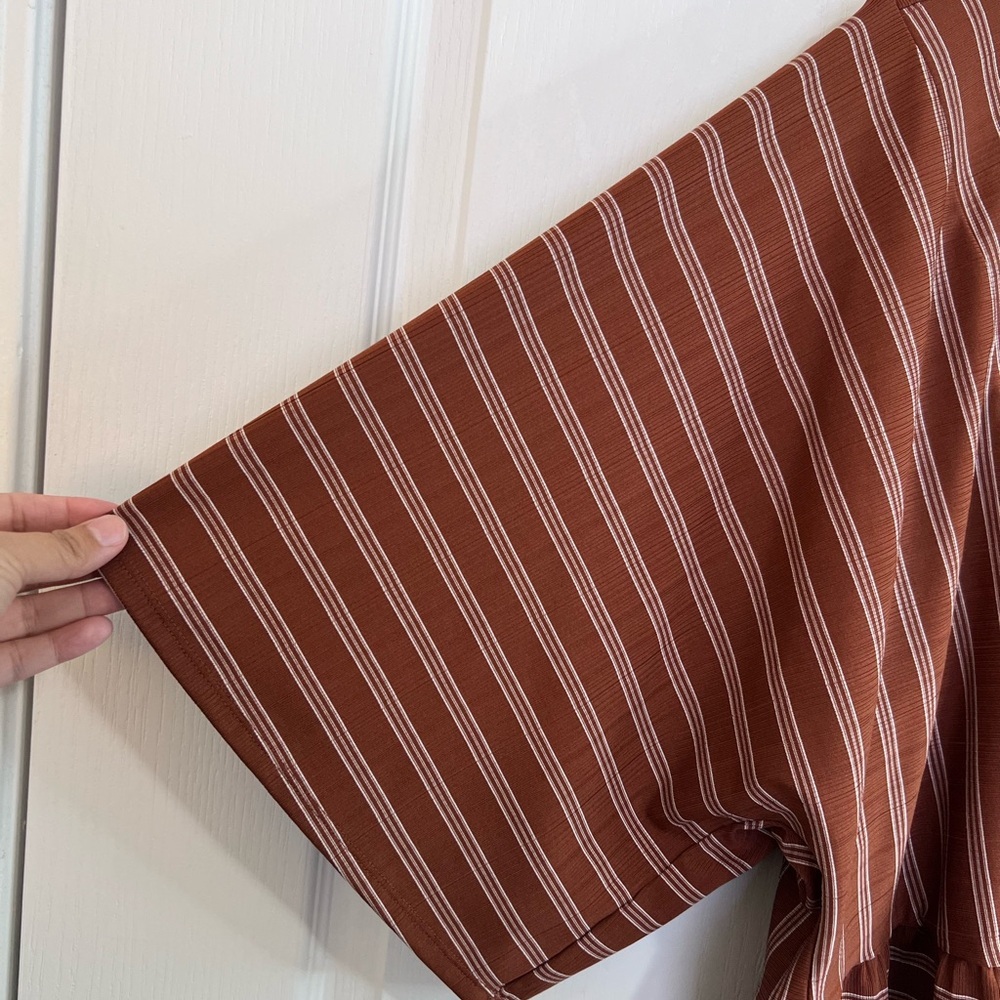 Ann Taylor Rust Stripe Wrap Tie Blouse - Picture 9 of 12